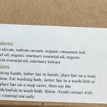 Olive Oil Bar Soap: Cinnamon, Spearmint & Rosemary